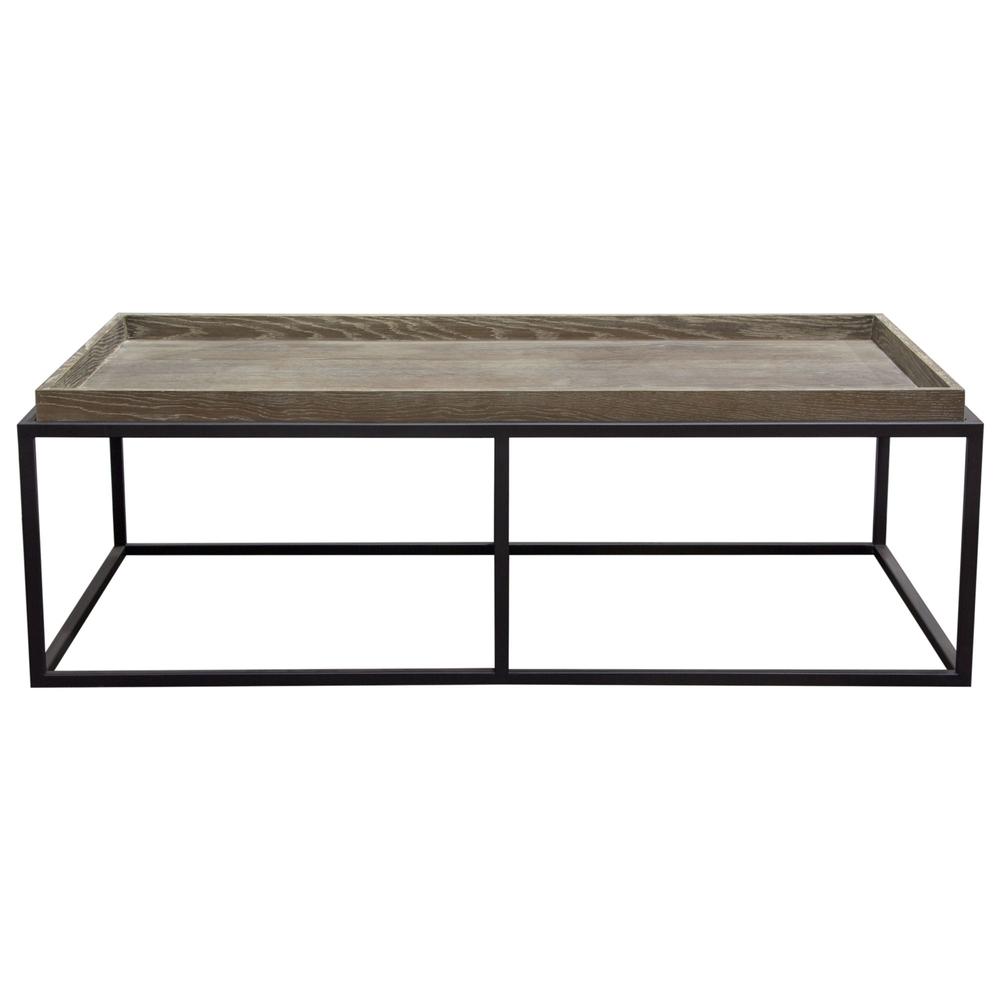 Lex Rectangle Cocktail Table in Rustic Oak Veneer Finish Top w/ Black Powder Coated Metal Base. Picture 1