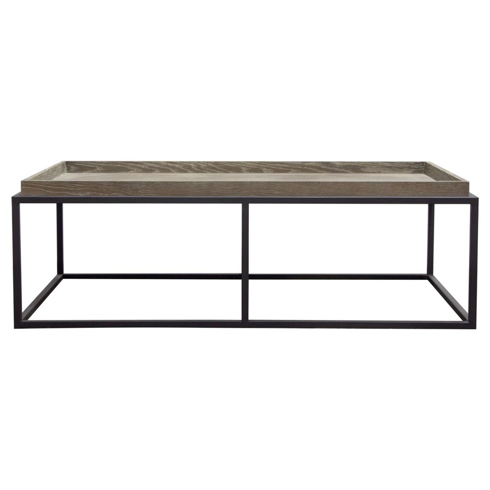 Lex Rectangle Cocktail Table in Rustic Oak Veneer Finish Top w/ Black Powder Coated Metal Base. Picture 25