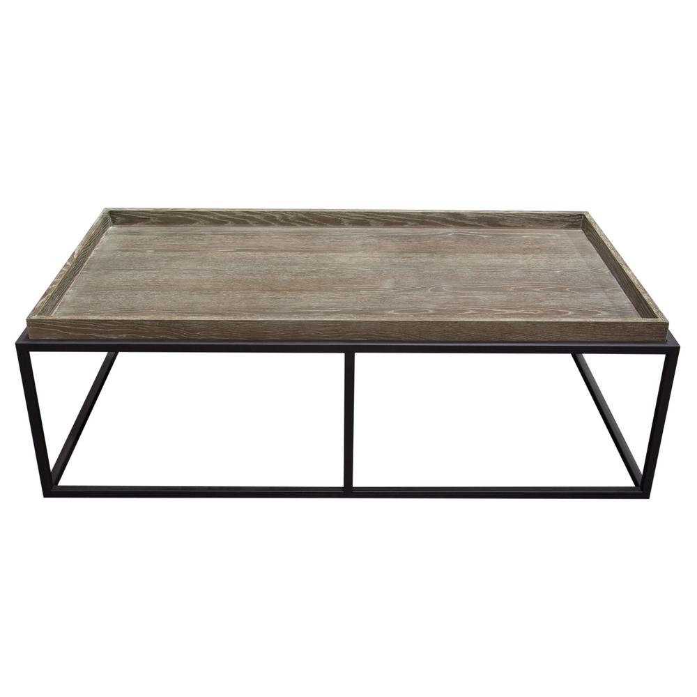 Lex Rectangle Cocktail Table in Rustic Oak Veneer Finish Top w/ Black Powder Coated Metal Base. Picture 27