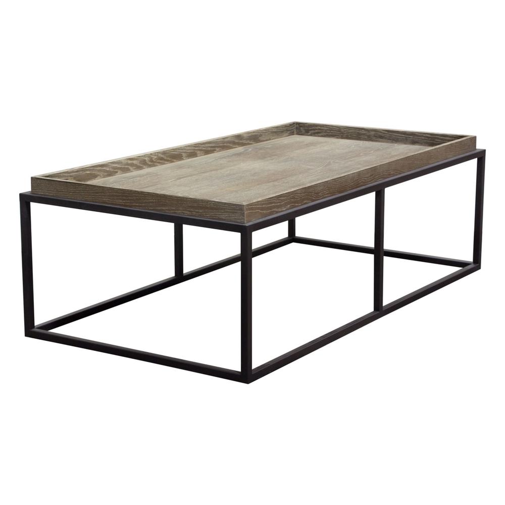 Lex Rectangle Cocktail Table in Rustic Oak Veneer Finish Top w/ Black Powder Coated Metal Base. Picture 18