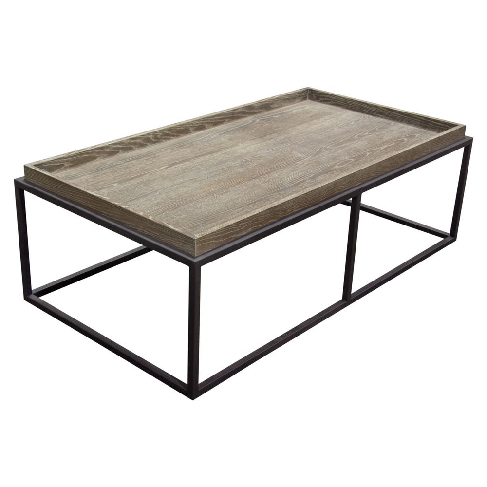 Lex Rectangle Cocktail Table in Rustic Oak Veneer Finish Top w/ Black Powder Coated Metal Base. Picture 23