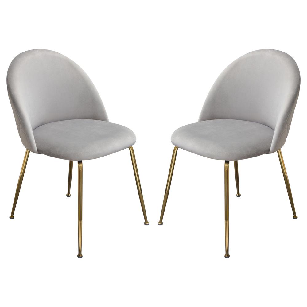 Lilly Set of (2) Dining Chairs in Grey Velvet w/ Brushed Gold Metal Legs. Picture 1