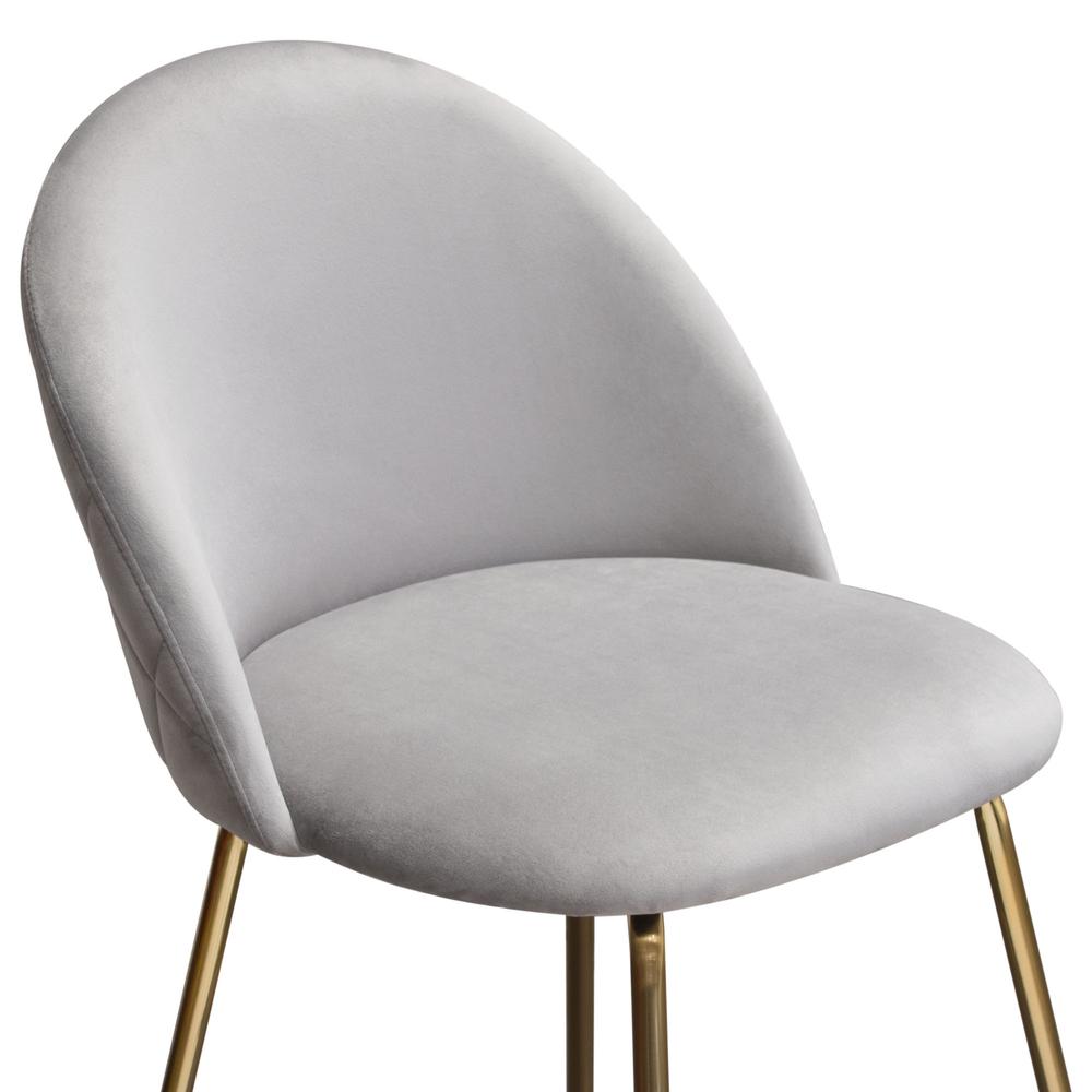 Lilly Set of 2 Counter Height Chairs in Grey Velvet w/ Brushed Gold Metal Legs. Picture 24