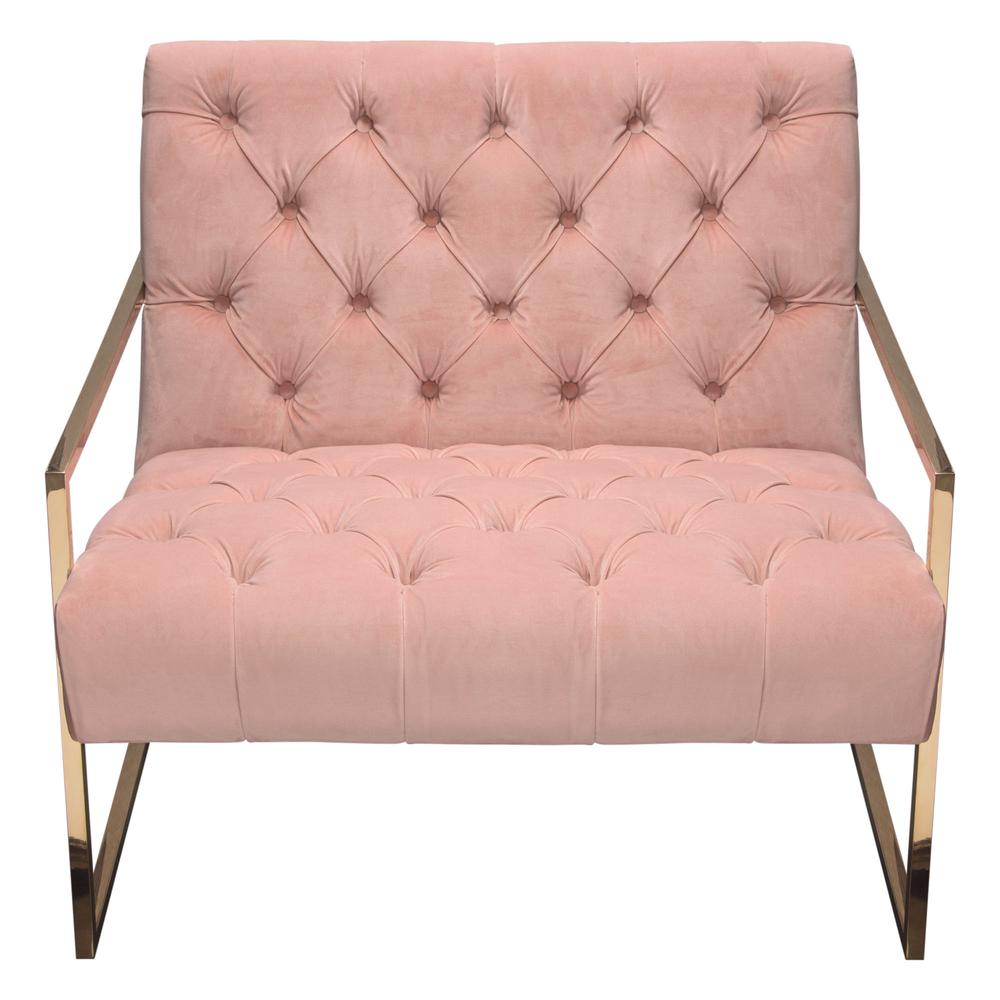 Chair in Blush Pink Tufted Velvet Fabric, Polished Gold Stainless Steel Frame. Picture 1