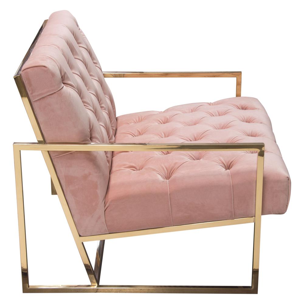 Chair in Blush Pink Tufted Velvet Fabric, Polished Gold Stainless Steel Frame. Picture 16