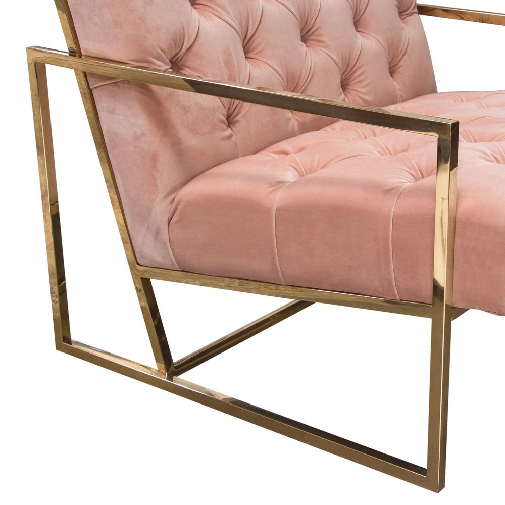 Chair in Blush Pink Tufted Velvet Fabric, Polished Gold Stainless Steel Frame. Picture 17