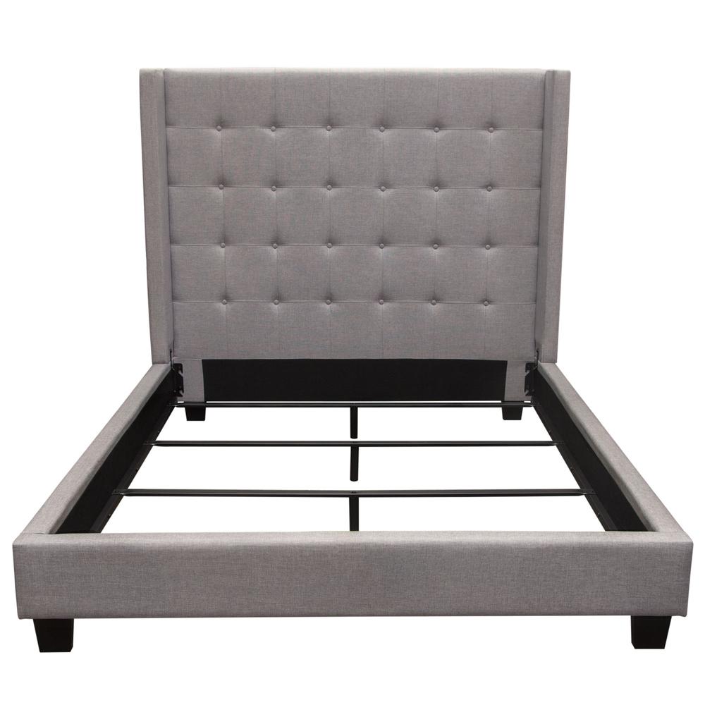 Madison Ave Tufted Wing Eastern King Bed in Light Grey Button Tufted Fabric. Picture 1