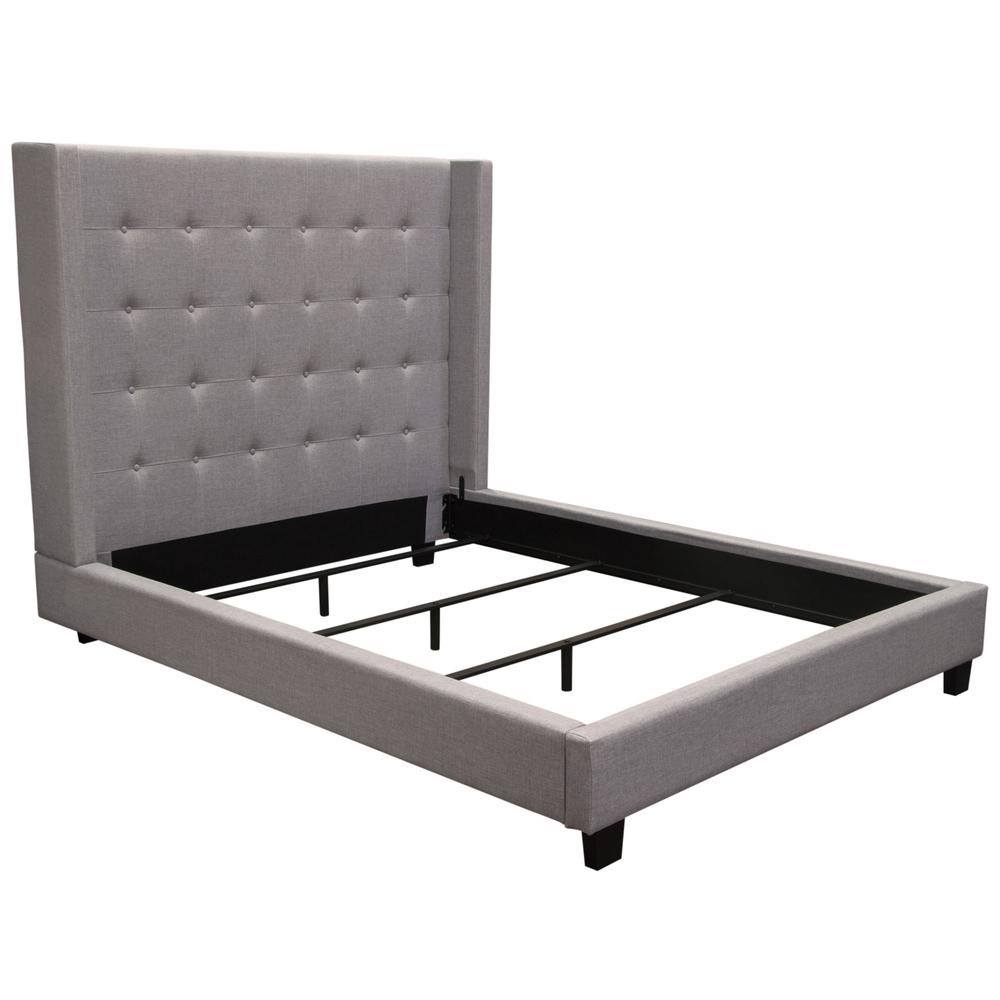 Madison Ave Tufted Wing Eastern King Bed in Light Grey Button Tufted Fabric. Picture 12
