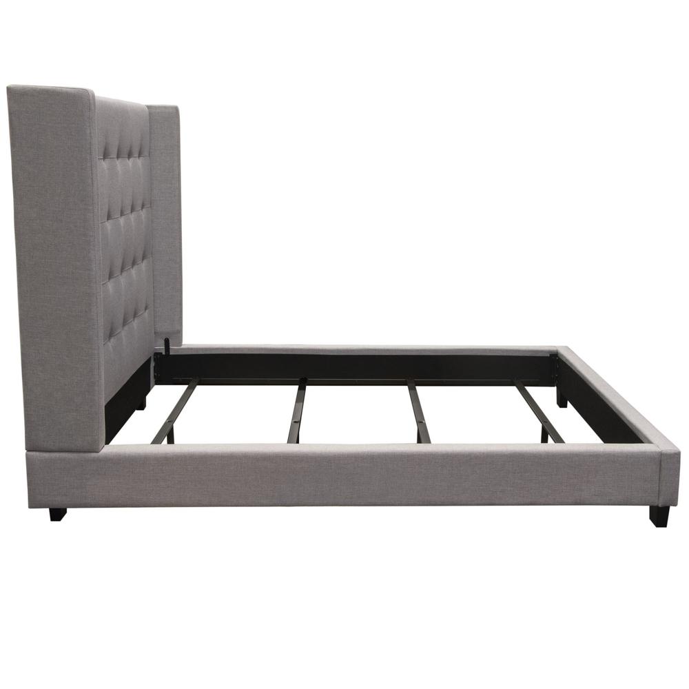 Madison Ave Tufted Wing Eastern King Bed in Light Grey Button Tufted Fabric. Picture 15