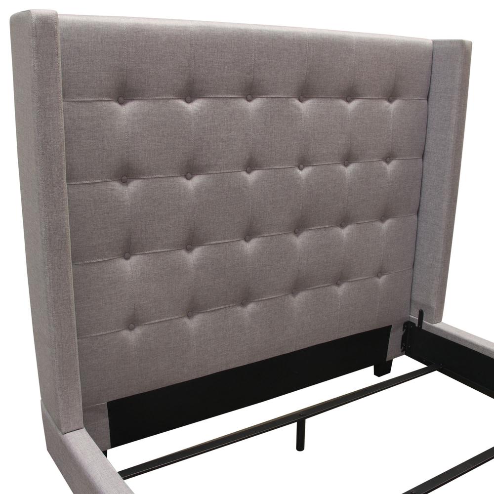 Madison Ave Tufted Wing Eastern King Bed in Light Grey Button Tufted Fabric. Picture 17