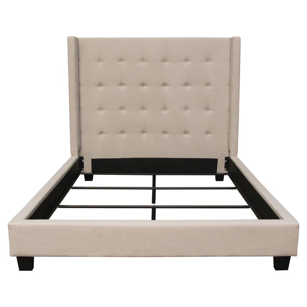 Madison Ave Tufted Wing Queen Bed in Sand Button Tufted Fabric. Picture 1