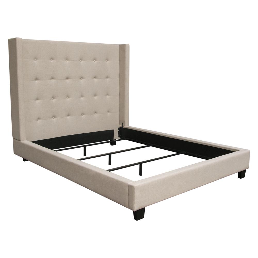 Madison Ave Tufted Wing Queen Bed in Sand Button Tufted Fabric. Picture 26