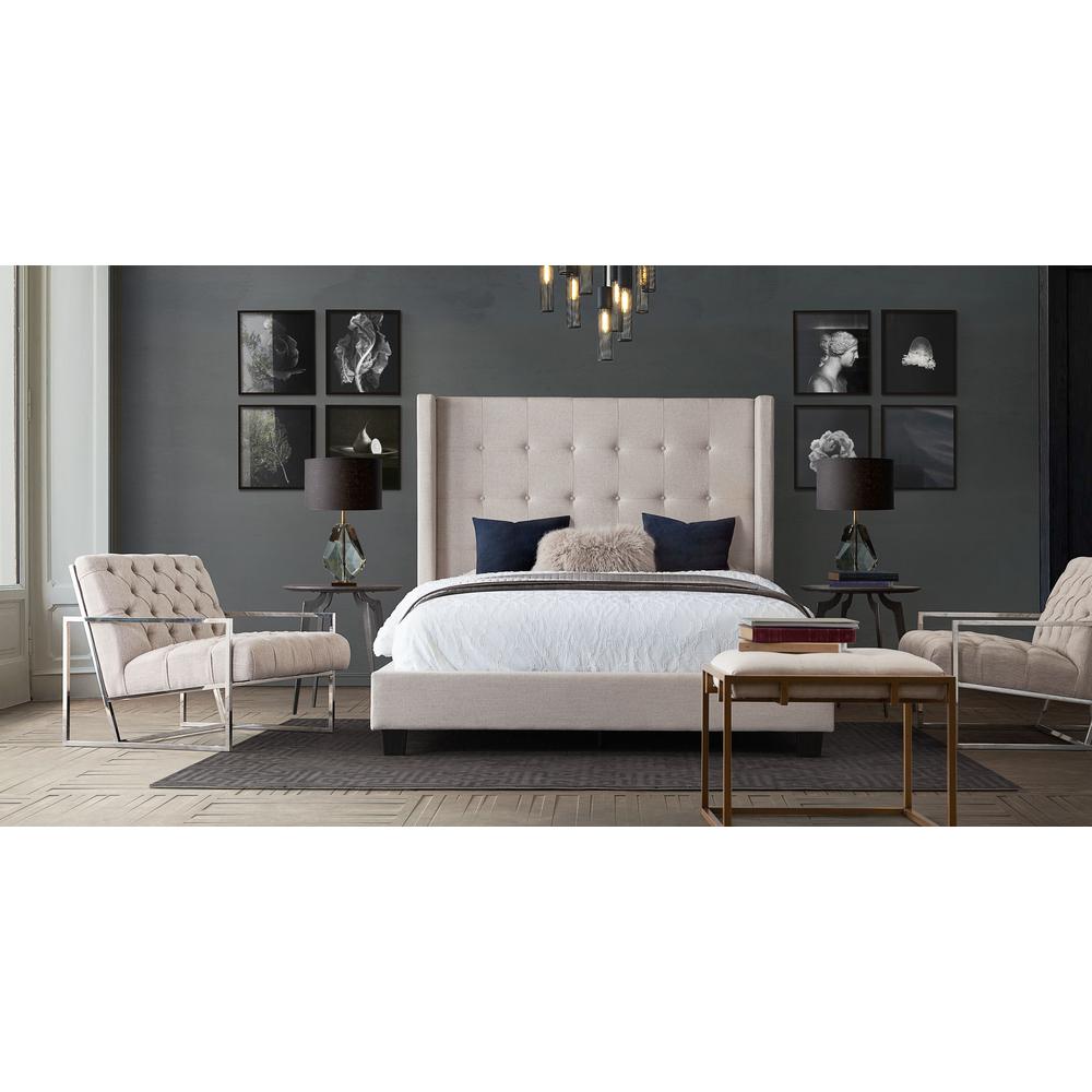 Madison Ave Tufted Wing Queen Bed in Sand Button Tufted Fabric. Picture 27