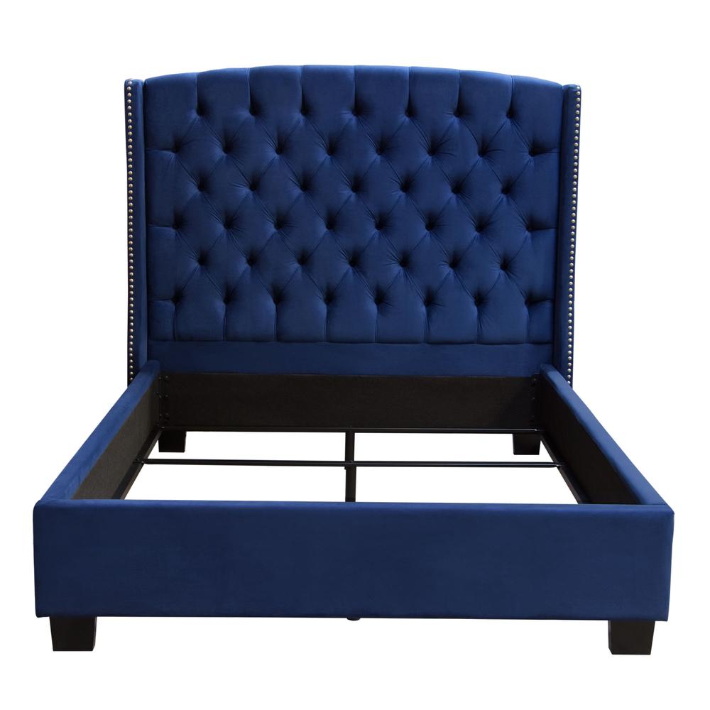 Majestic Eastern King Tufted Bed in Royal Navy Velvet, Nail Head Wing Accents. Picture 1