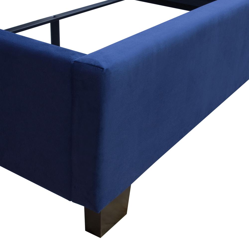 Majestic Queen Tufted Bed in Royal Navy Velvet with Nail Head Wing Accents. Picture 8
