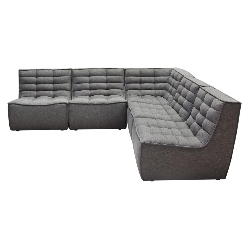 Marshall 5PC Corner Modular Sectional w/ Scooped Seat in Grey Fabric. Picture 1
