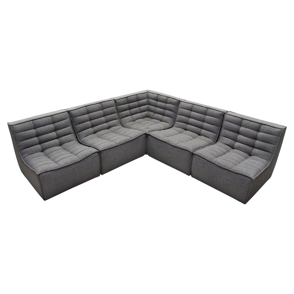Marshall 5PC Corner Modular Sectional w/ Scooped Seat in Grey Fabric. Picture 40