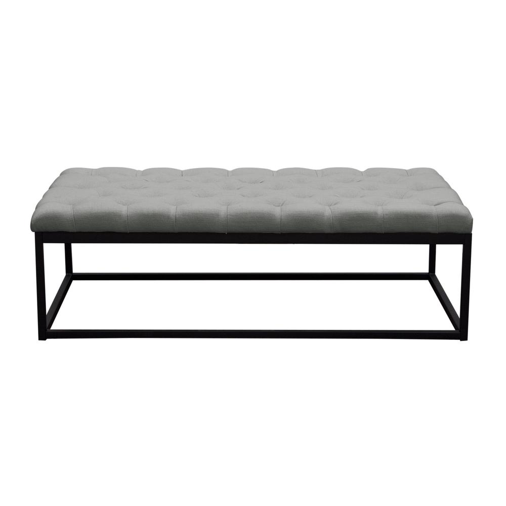 Mateo Black Metal Large Linen Tufted Bench  - Grey. Picture 1