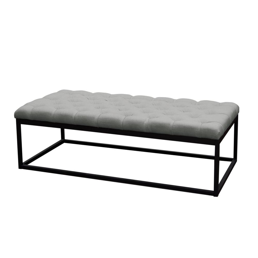 Mateo Black Metal Large Linen Tufted Bench  - Grey. Picture 9