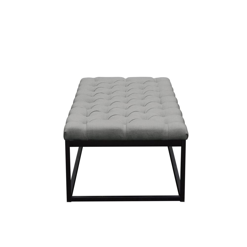 Mateo Black Metal Large Linen Tufted Bench  - Grey. Picture 7