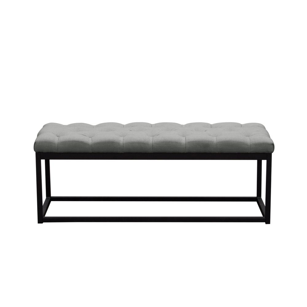 Mateo Black Metal Small Linen Tufted Bench  - Grey. Picture 1