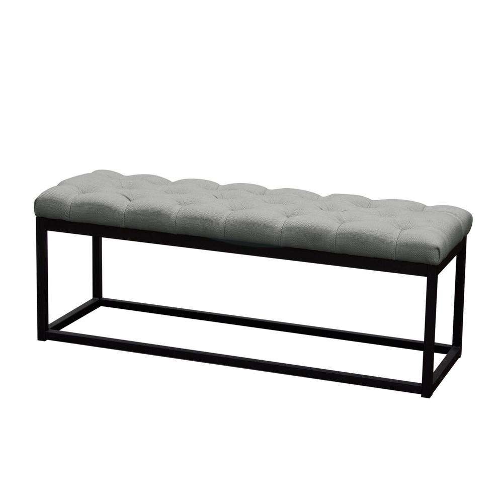 Mateo Black Metal Small Linen Tufted Bench  - Grey. Picture 12