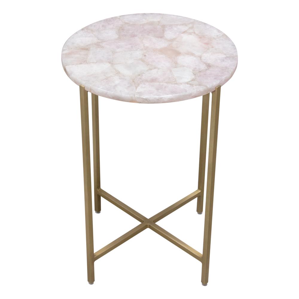 Mika Round Accent Table w/ Rose Quartz Top w/ Brass Base. Picture 1