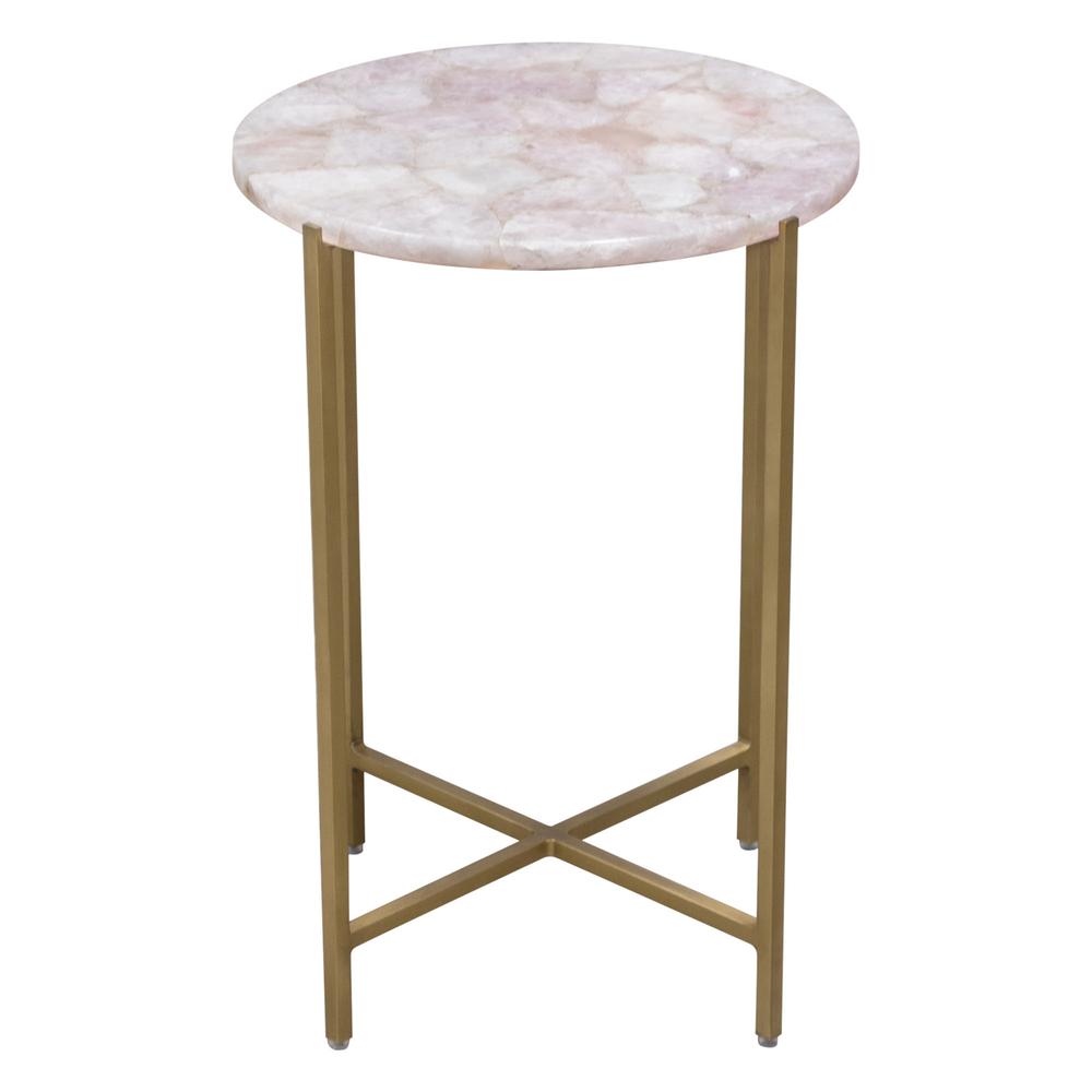 Mika Round Accent Table w/ Rose Quartz Top w/ Brass Base. Picture 24