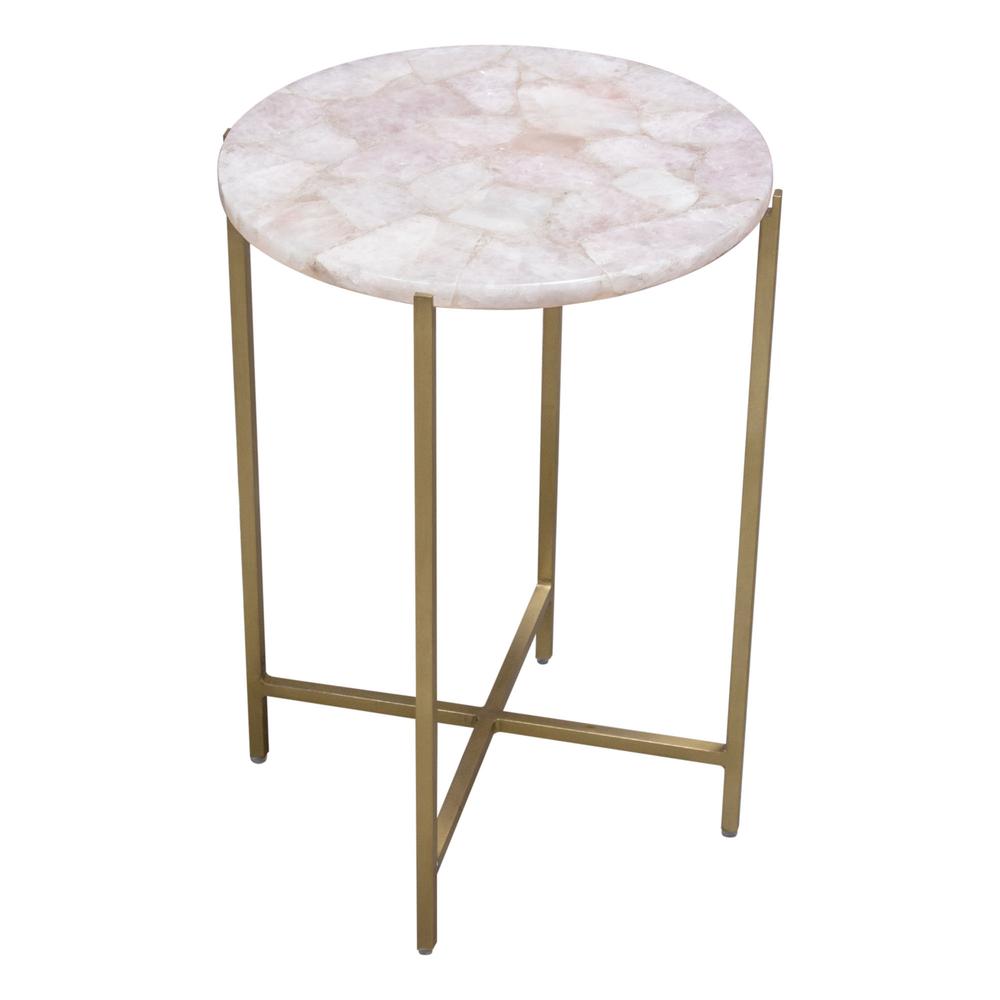 Mika Round Accent Table w/ Rose Quartz Top w/ Brass Base. Picture 16