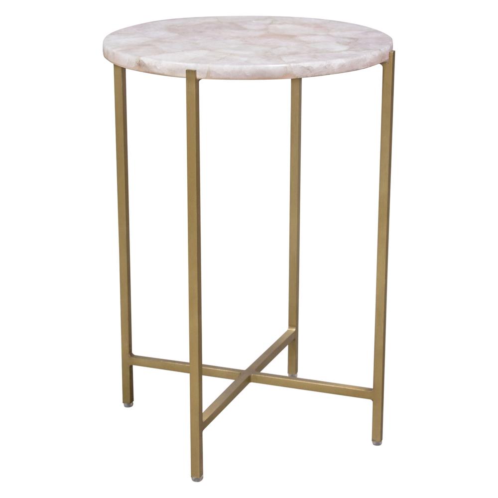 Mika Round Accent Table w/ Rose Quartz Top w/ Brass Base. Picture 22