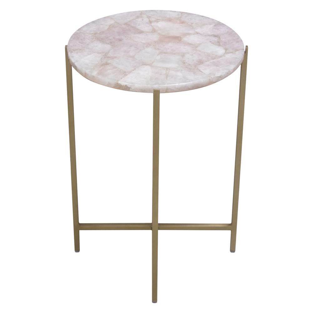 Mika Round Accent Table w/ Rose Quartz Top w/ Brass Base. Picture 21
