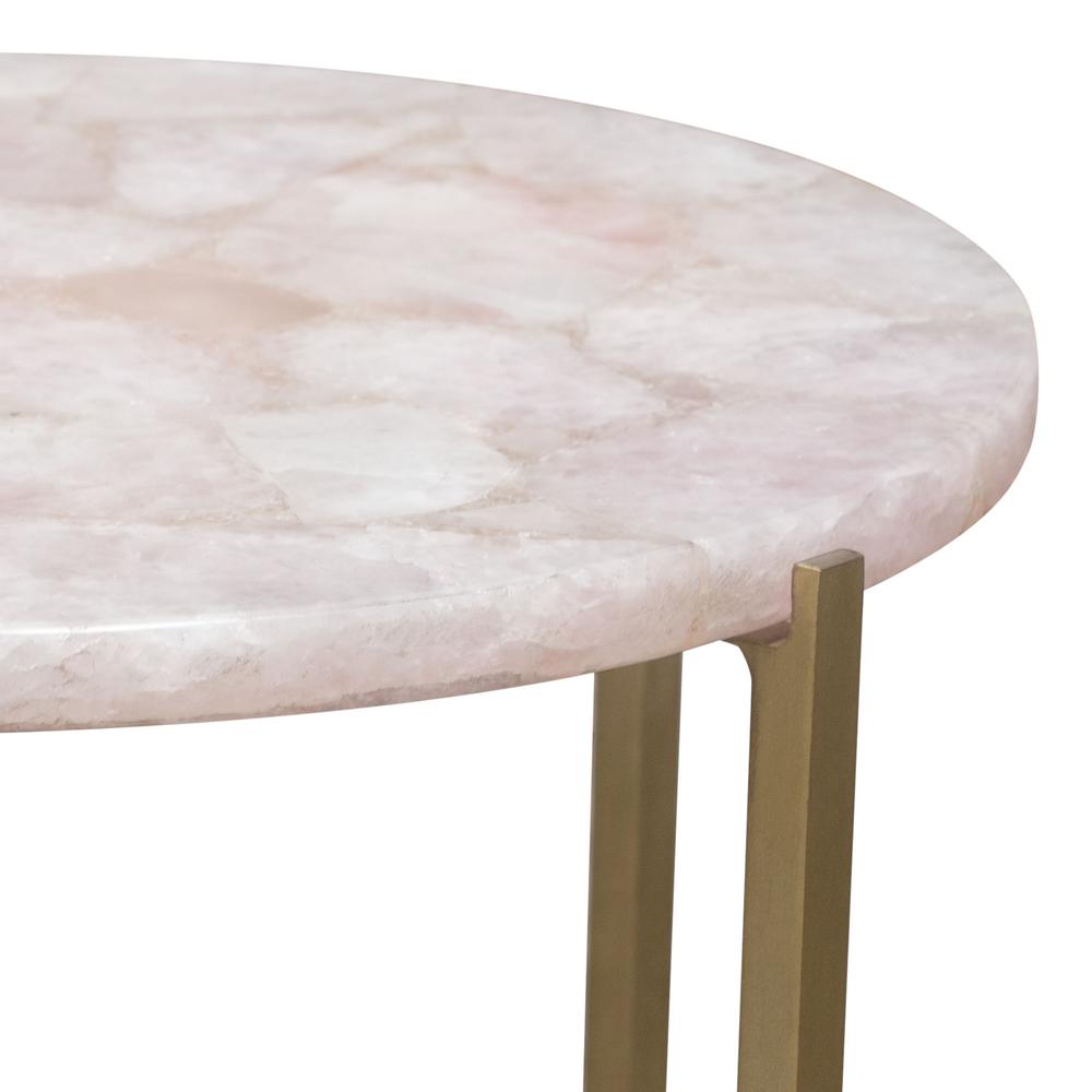 Mika Round Accent Table w/ Rose Quartz Top w/ Brass Base. Picture 23