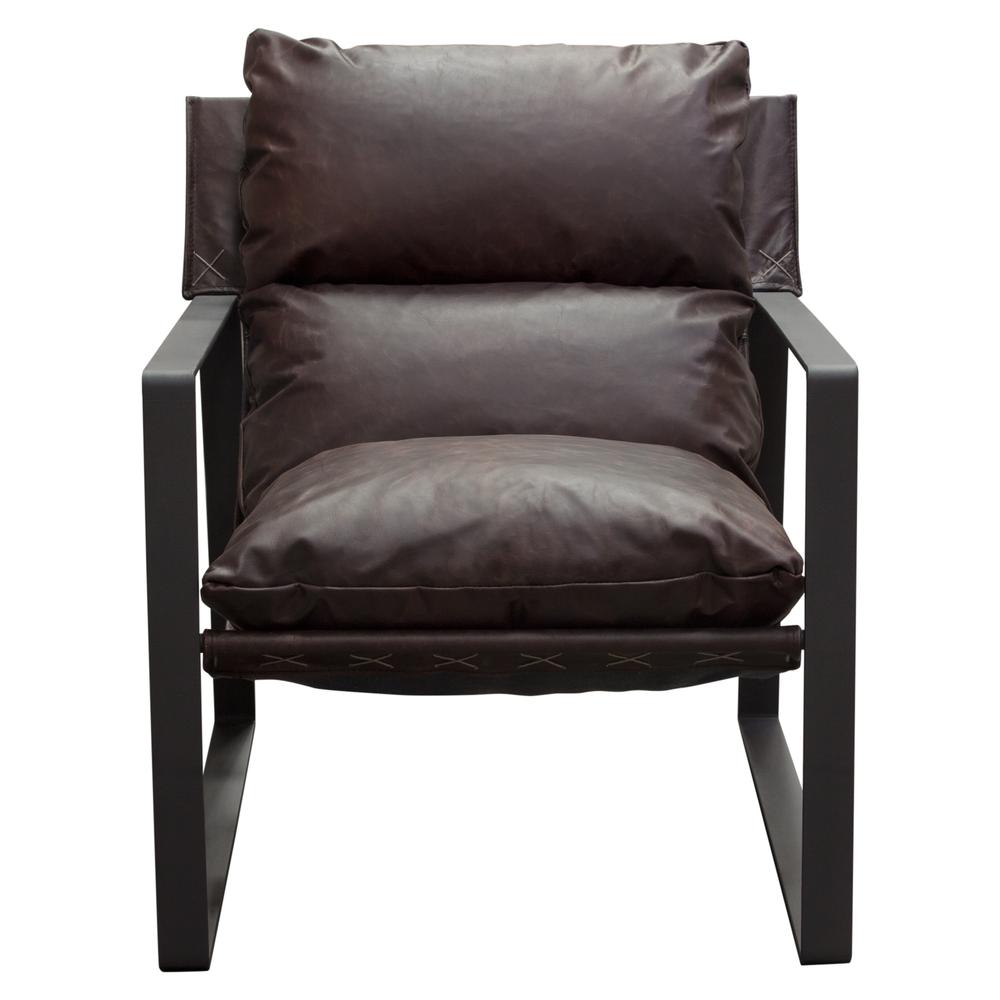 Miller Sling Accent Chair in Genuine Chocolate Leather w/ Black Powder Coated Metal Frame by Diamond Sofa. Picture 1