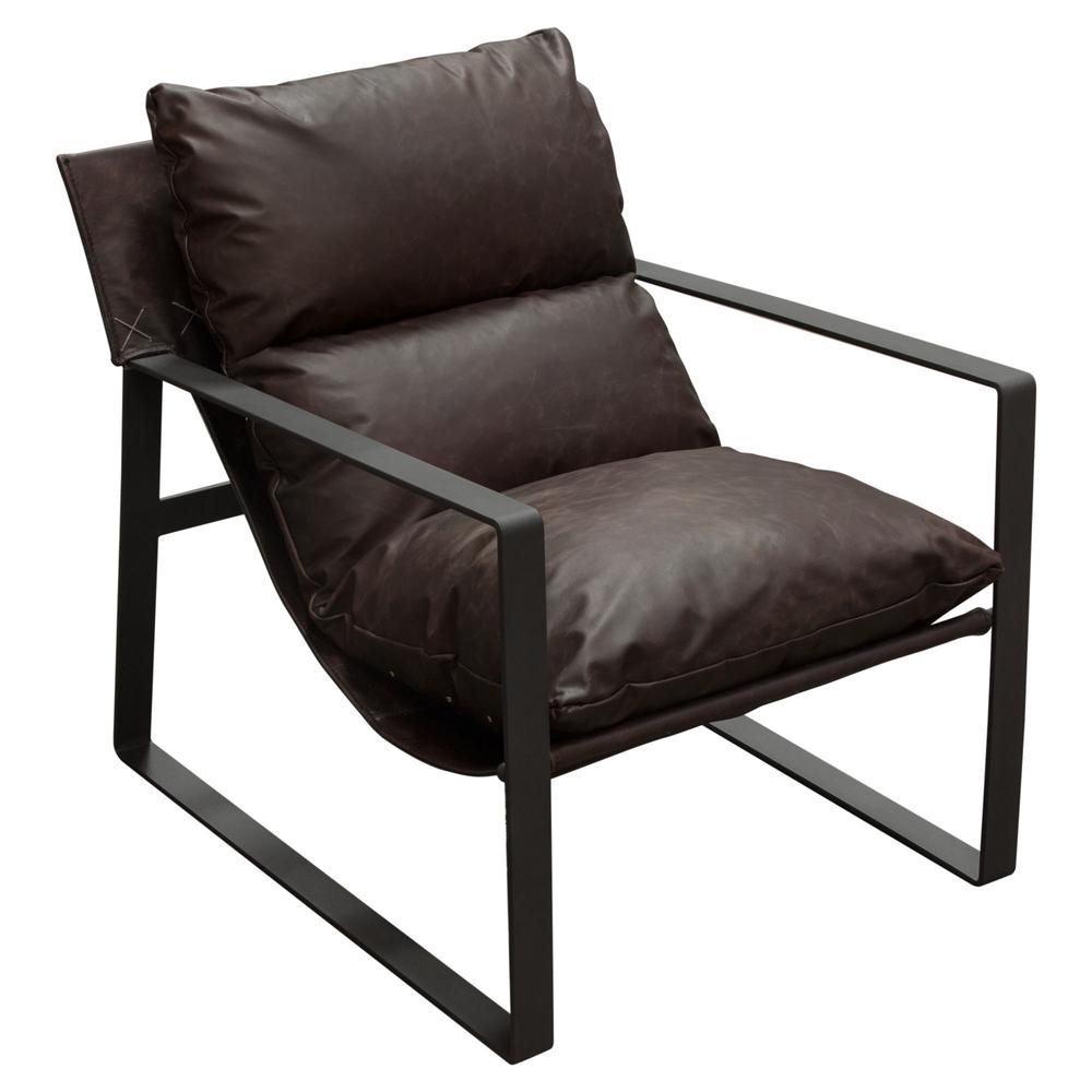 Miller Sling Accent Chair in Genuine Chocolate Leather w/ Black Powder Coated Metal Frame by Diamond Sofa. Picture 22