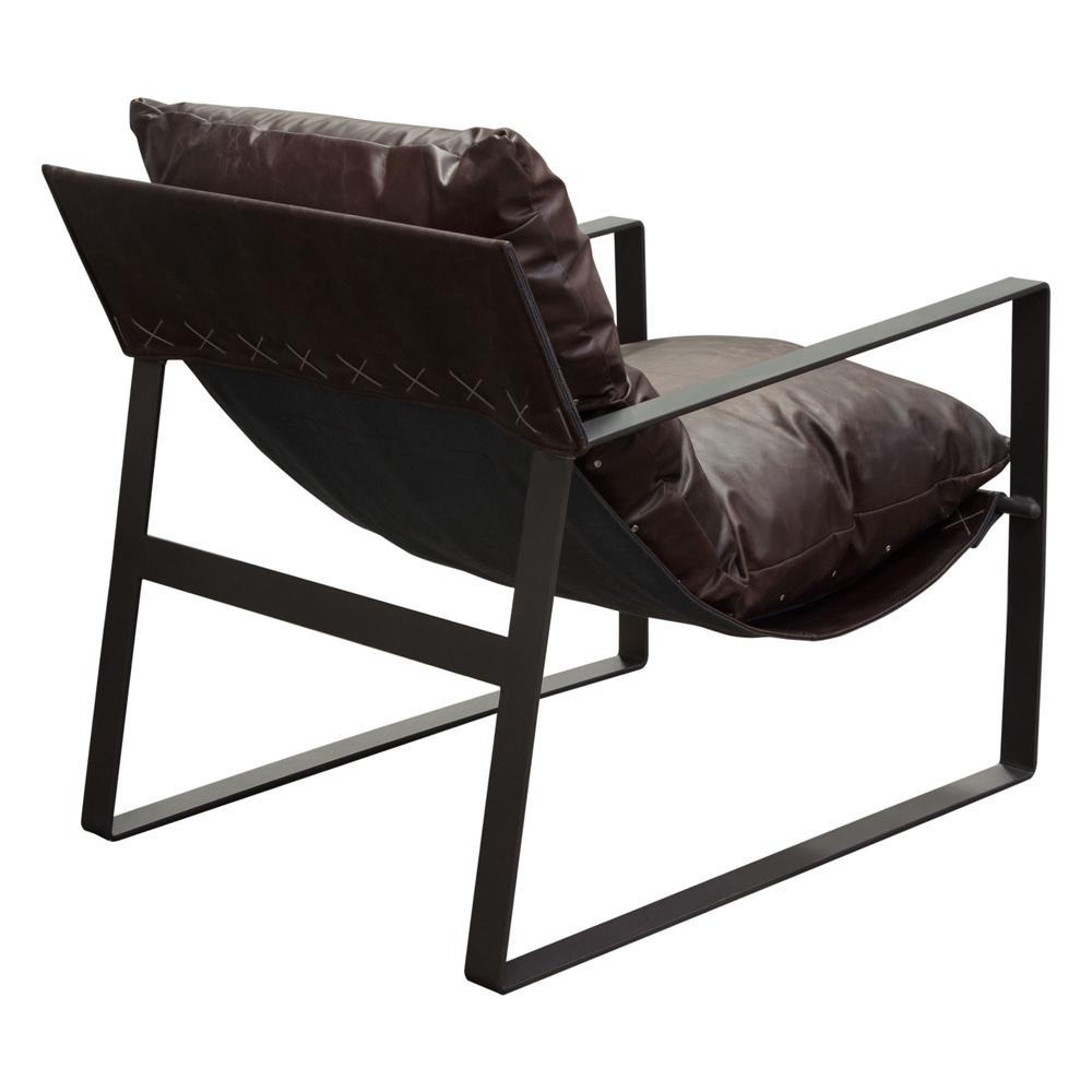 Miller Sling Accent Chair in Genuine Chocolate Leather w/ Black Powder Coated Metal Frame by Diamond Sofa. Picture 26