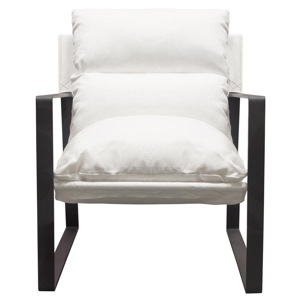 Miller Sling Accent Chair in White Linen Fabric w/ Black Powder Coated Metal Frame by Diamond Sofa. Picture 1