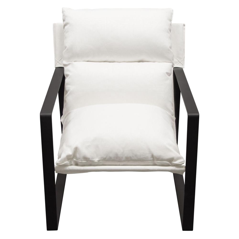 Miller Sling Accent Chair in White Linen Fabric w/ Black Powder Coated Metal Frame by Diamond Sofa. Picture 20