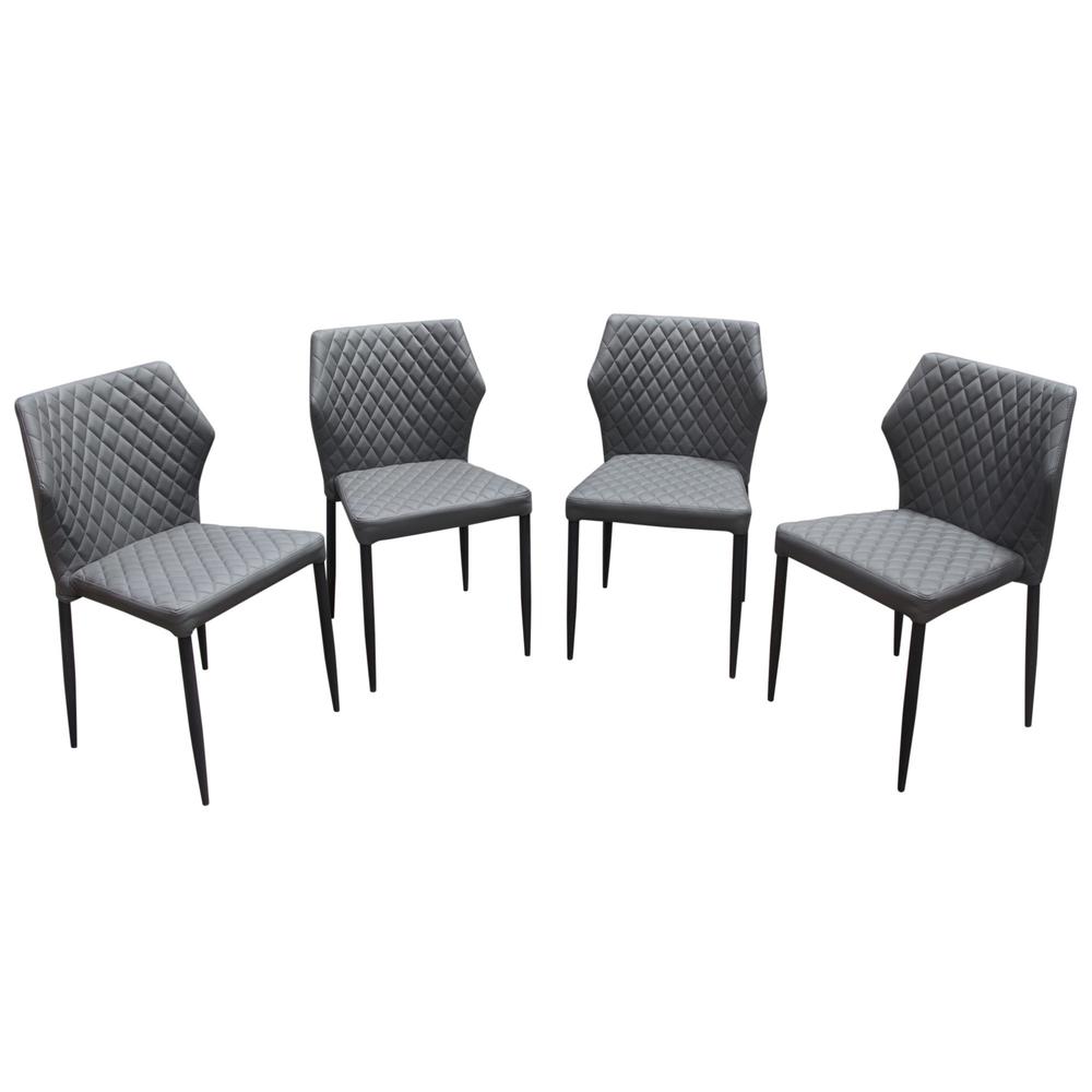 Milo 4-Pack Dining Chairs in Grey Diamond Tufted Leatherette with Black Legs. Picture 1