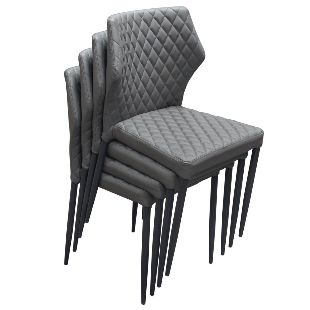 Milo 4-Pack Dining Chairs in Grey Diamond Tufted Leatherette with Black Legs. Picture 28