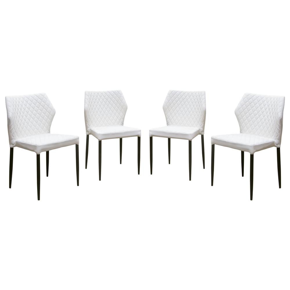 Milo 4-Pack Dining Chairs in White Diamond Tufted Leatherette with Black Legs. Picture 1