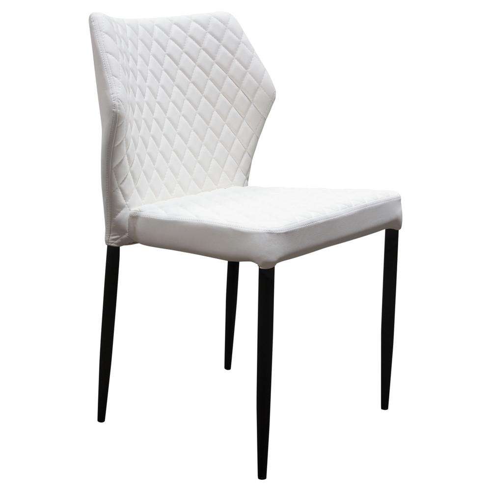 Milo 4-Pack Dining Chairs in White Diamond Tufted Leatherette with Black Legs. Picture 22