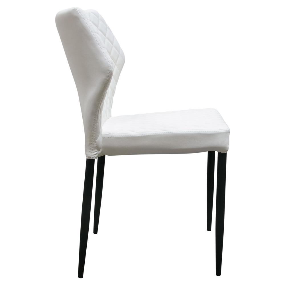 Milo 4-Pack Dining Chairs in White Diamond Tufted Leatherette with Black Legs. Picture 19
