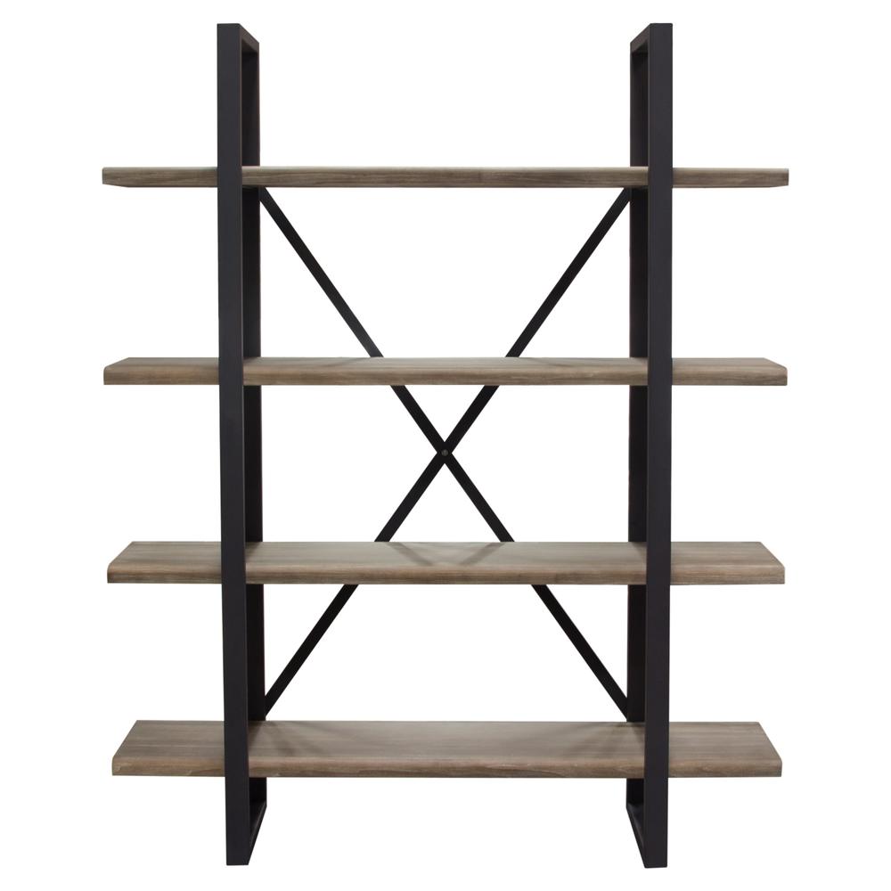 Montana 73" 4-Tiered Shelf Unit in Rustic Oak Finish with Iron Frame. Picture 1