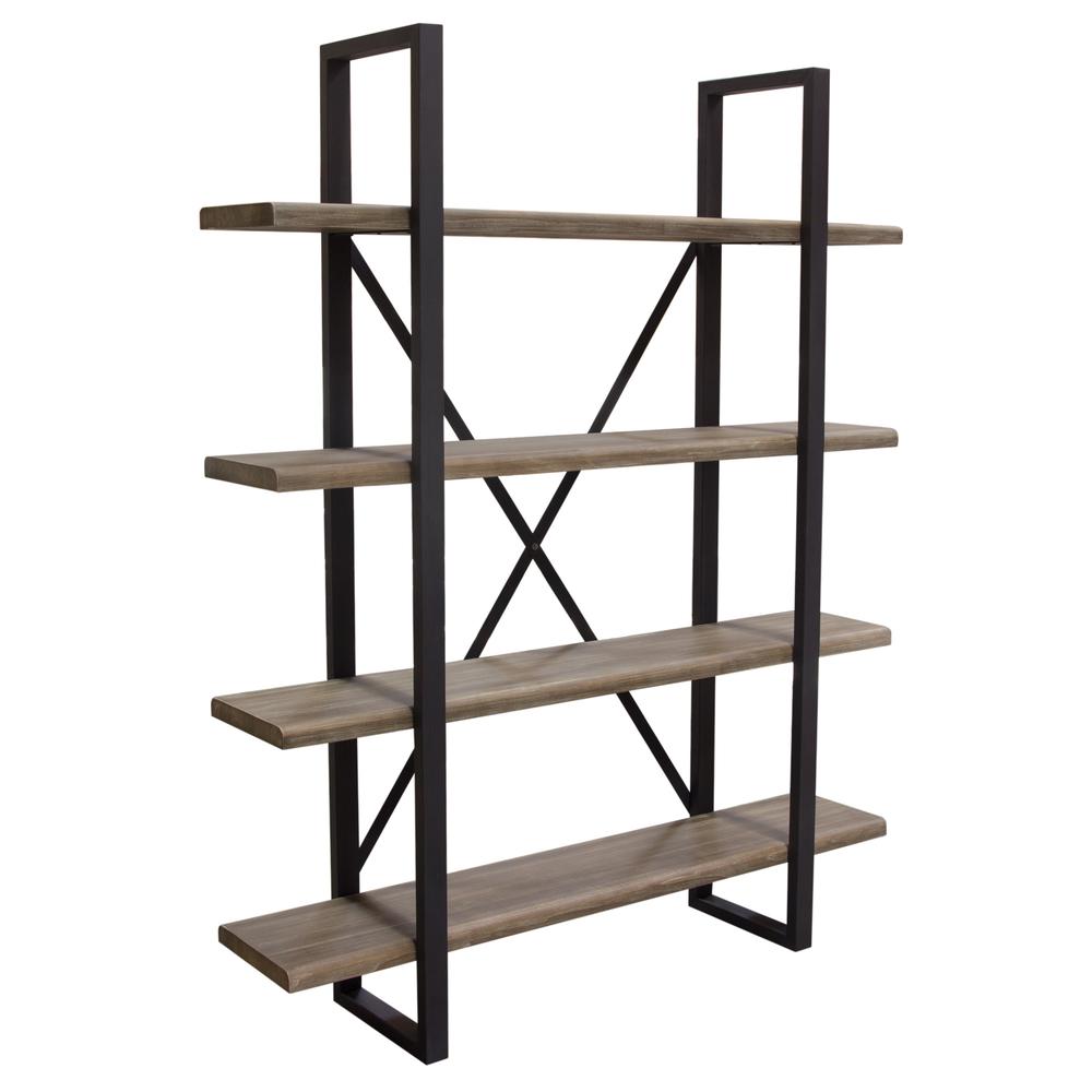 Montana 73" 4-Tiered Shelf Unit in Rustic Oak Finish with Iron Frame. Picture 31