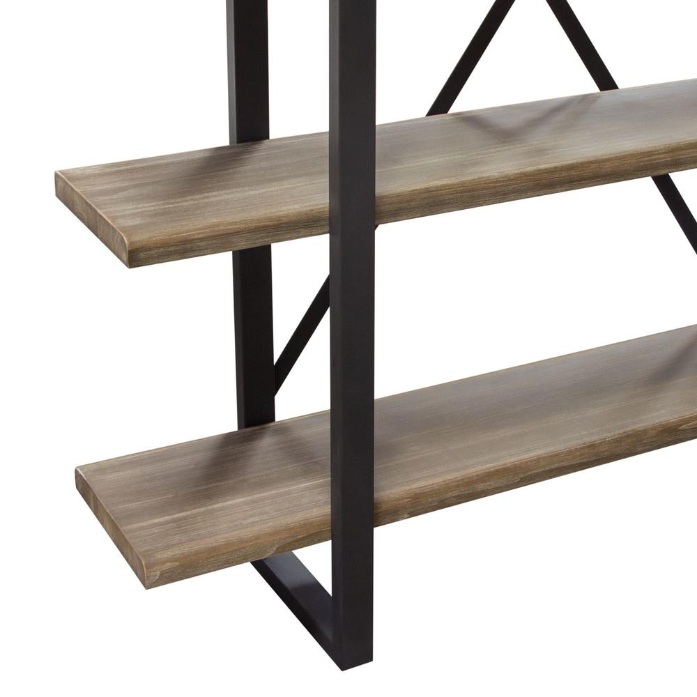 Montana 73" 4-Tiered Shelf Unit in Rustic Oak Finish with Iron Frame. Picture 32