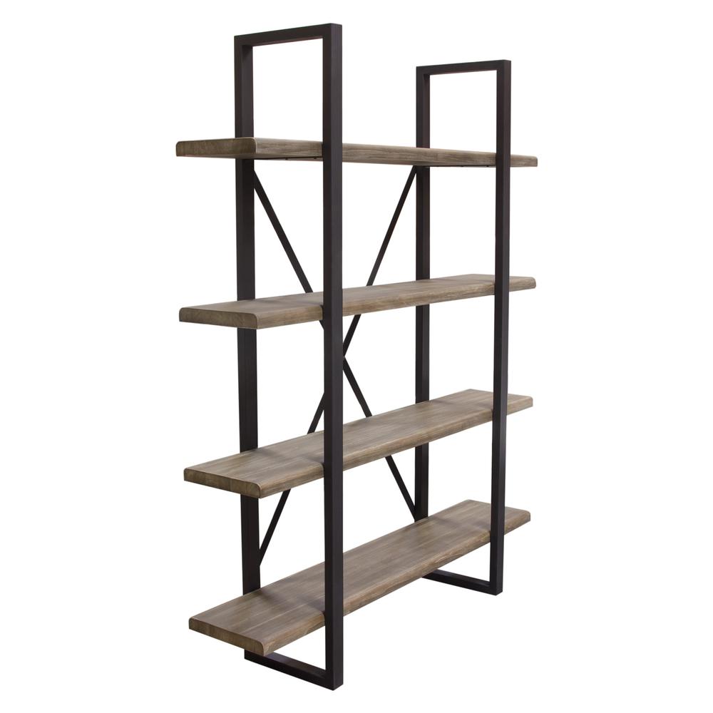 Montana 73" 4-Tiered Shelf Unit in Rustic Oak Finish with Iron Frame. Picture 27