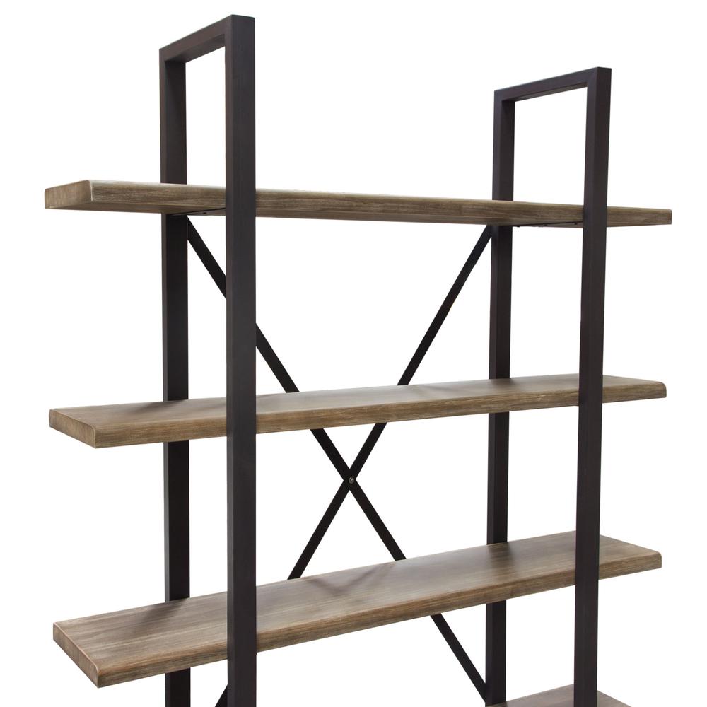 Montana 73" 4-Tiered Shelf Unit in Rustic Oak Finish with Iron Frame. Picture 23
