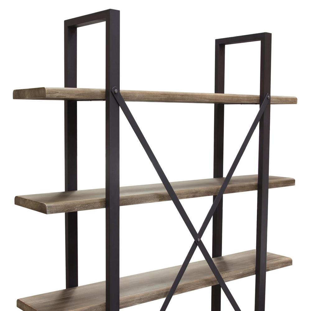 Montana 73" 4-Tiered Shelf Unit in Rustic Oak Finish with Iron Frame. Picture 28