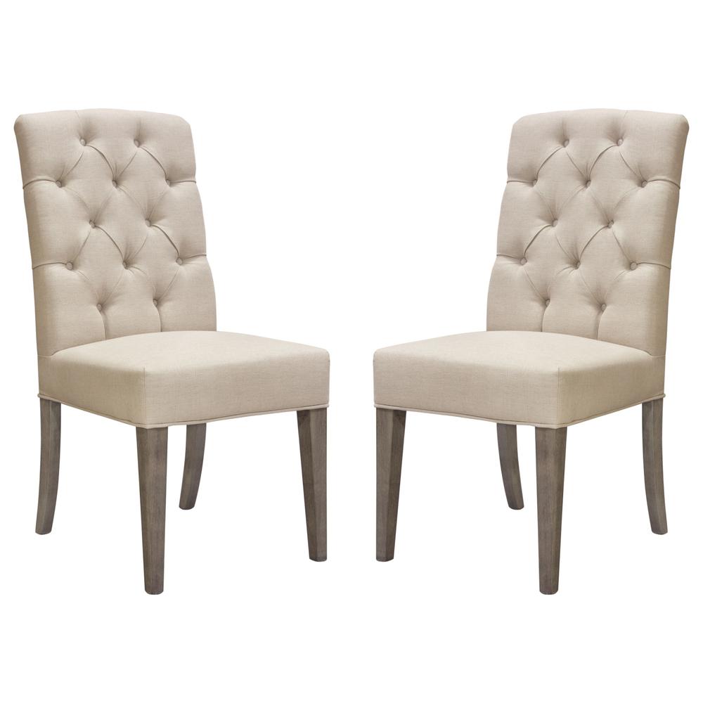 Set of Two Napa Tufted Dining Side Chairs in Sand Linen Fabric with Wood Legs in Grey Oak Finish by Diamond Sofa. Picture 1