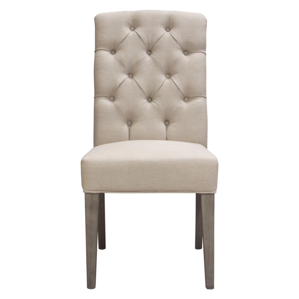 Set of Two Napa Tufted Dining Side Chairs in Sand Linen Fabric with Wood Legs in Grey Oak Finish by Diamond Sofa. Picture 19